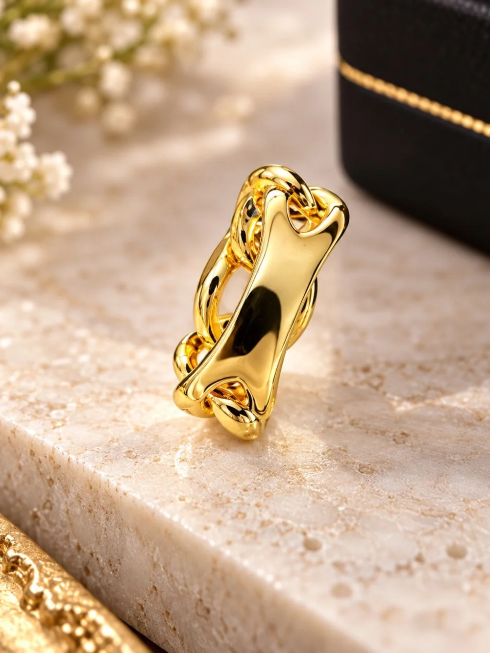 14K Gold Filled Men’s and Women’s Cuban Link Ring with Pavé Stones. Size 9.